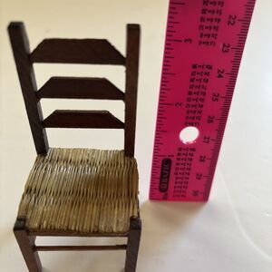 Vintage Miniature Dollhouse Sized Shackman & c Ladder Back Chair Rush Woven Seat